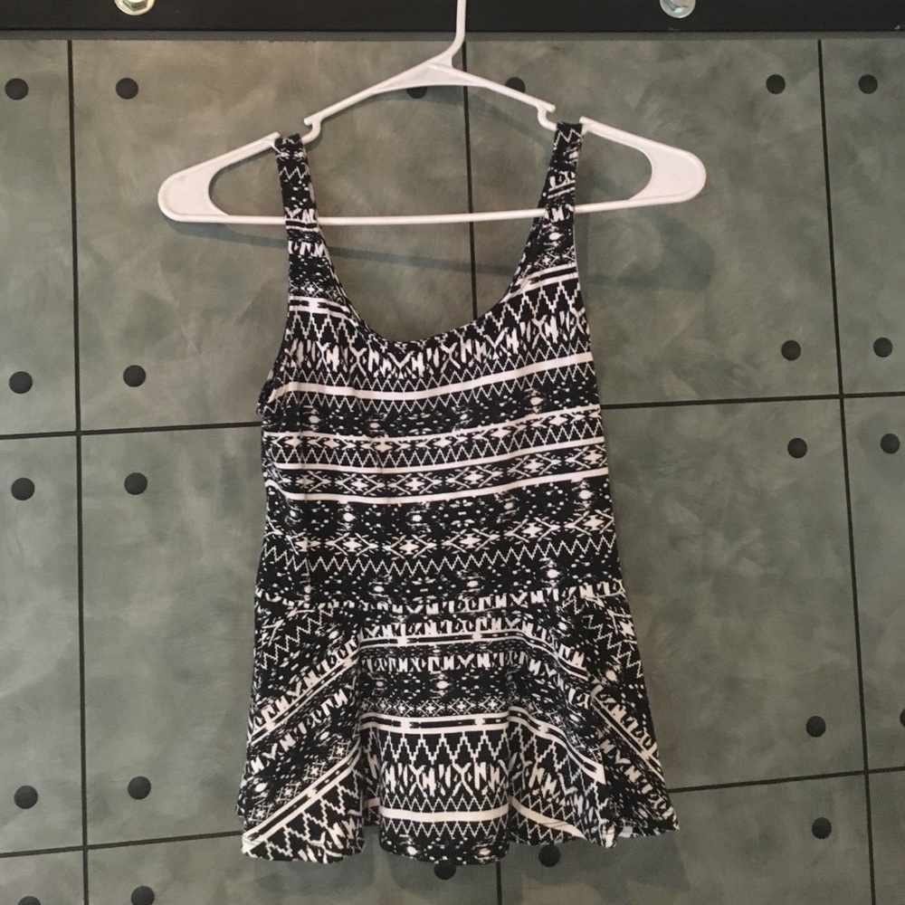 Black/White Aztec Peplum Tank